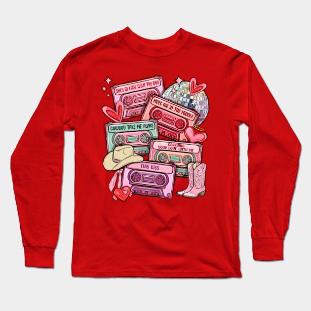 Valentine's Day cassette tapes, Happy Valentine's, 14th February, Valentine's Day Long Sleeve T-Shirt by Karley’s Custom Creations